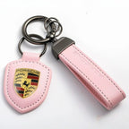 Porte-clés en cuir véritable avec écusson Porsche