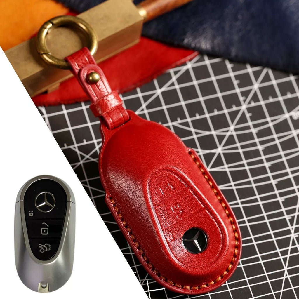 Carsine Luxury Mercedes-Benz/Maybach Leather Key Cover | Premium Protection for All Models Red / A