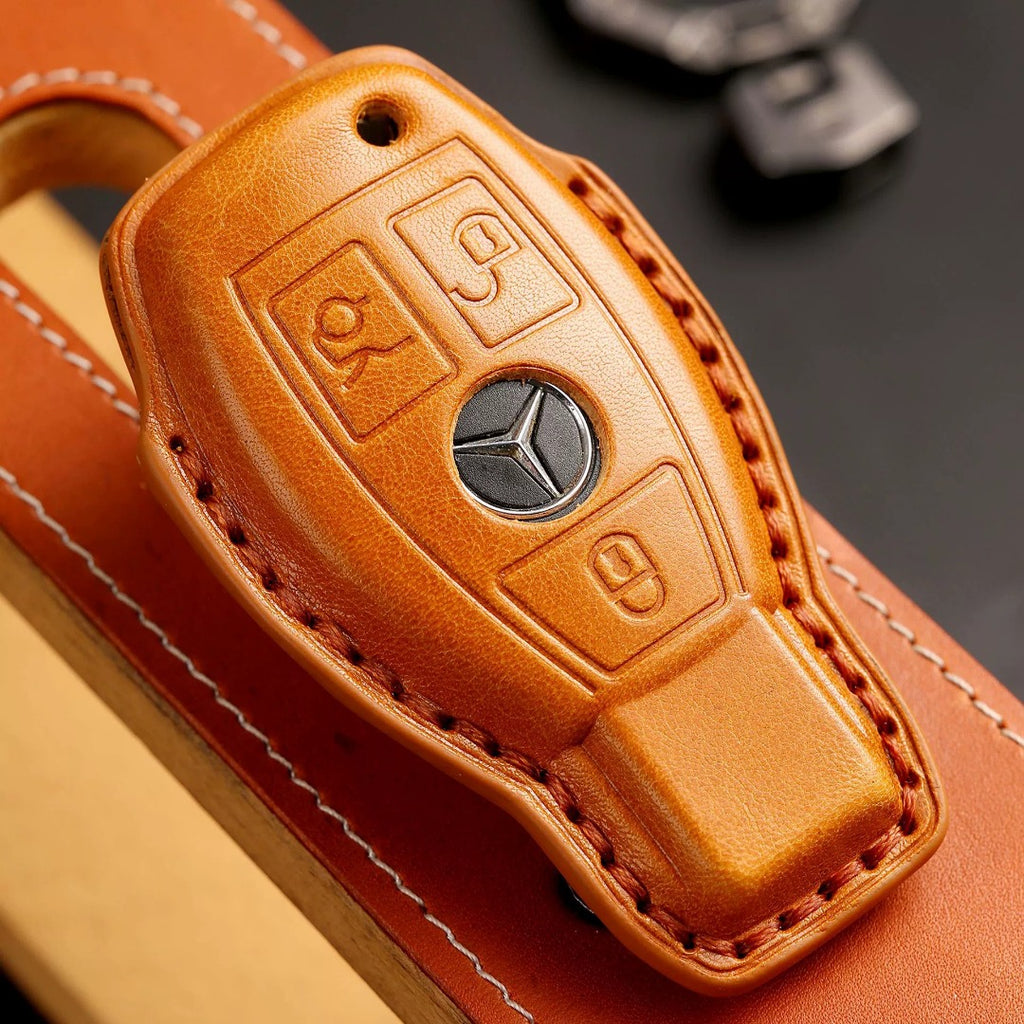 Carsine Luxury Mercedes-Benz/Maybach Leather Key Cover | Premium Protection for All Models Brown / B