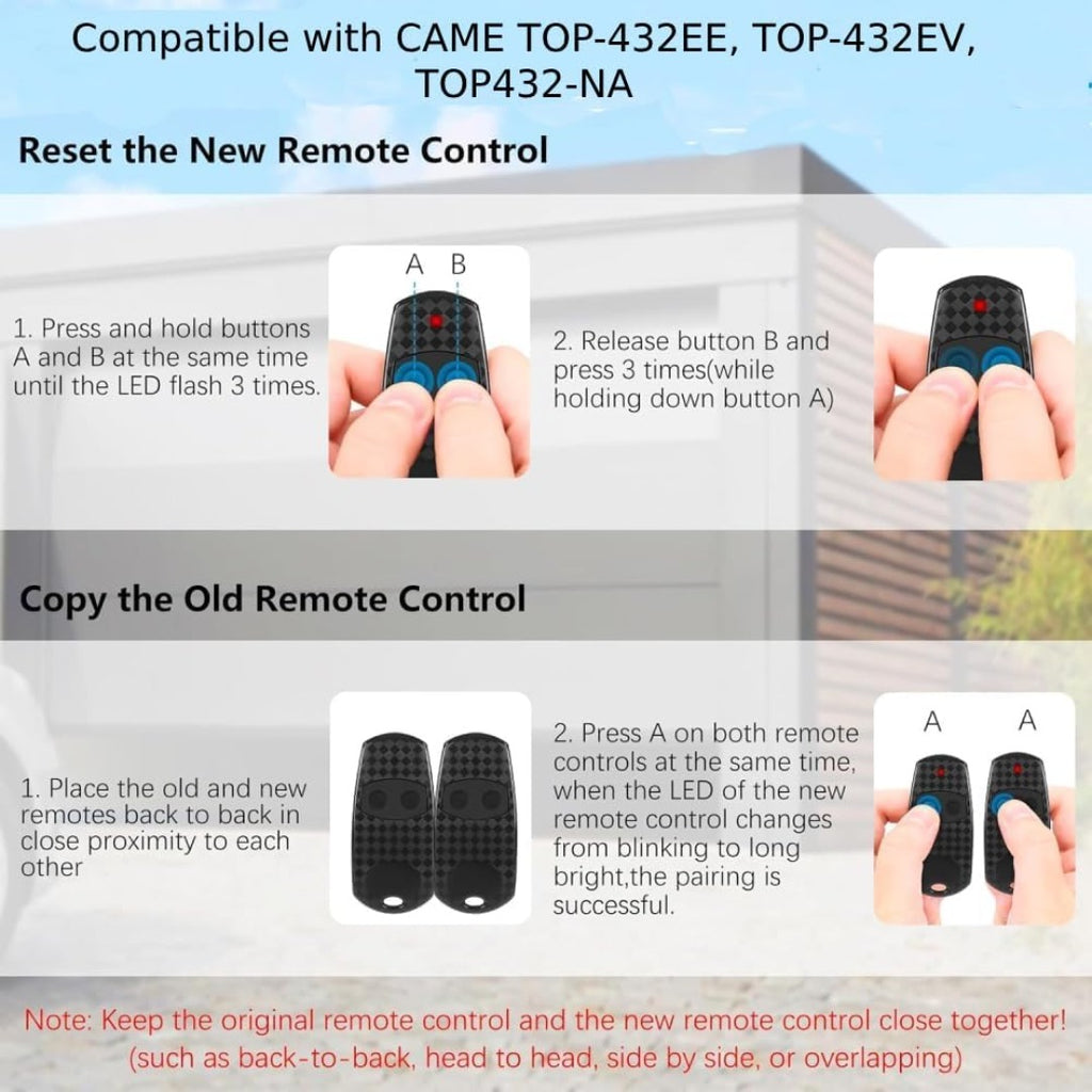 Carsine 3 Pack Came Garage Door Remote Control Key, 433.92MHZ, Universal Gate Fob Remote Compatible with CAM TOP-432EE, TOP-432EV,TOP432-NA 432 EE