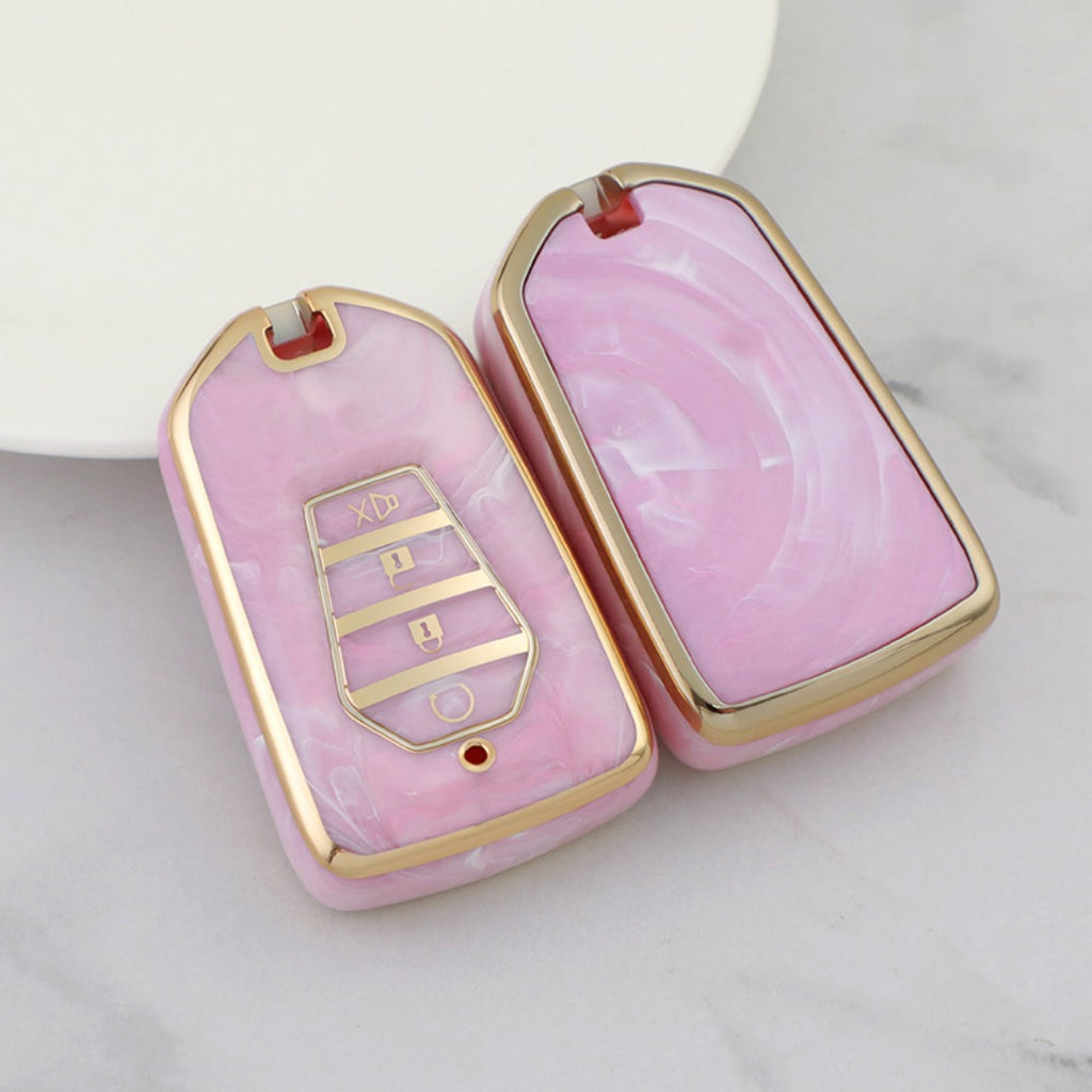 Isuzu Autoschlüsseletui, goldfarben mit Jade-Einlage