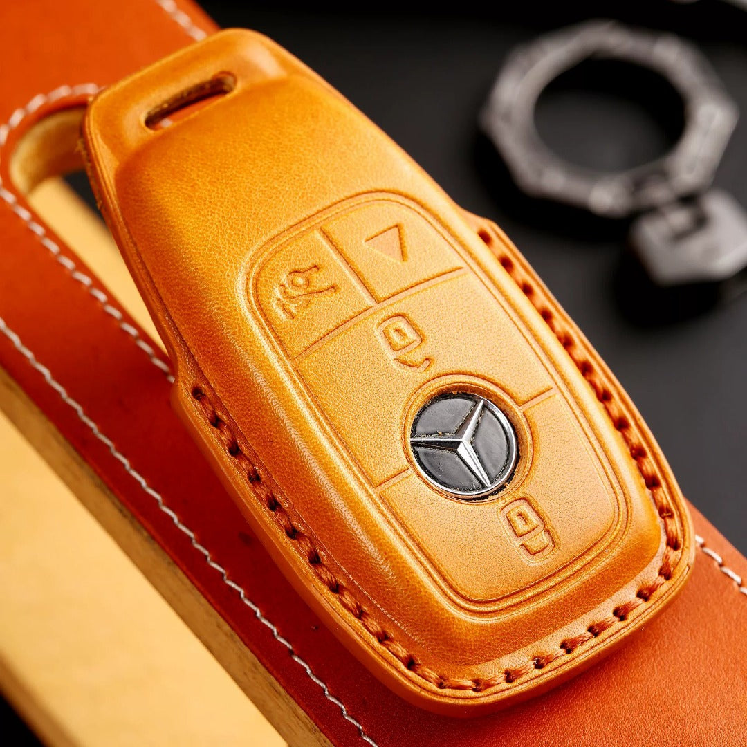 Carsine Luxury Mercedes-Benz/Maybach Leather Key Cover | Premium Protection for All Models Brown / B