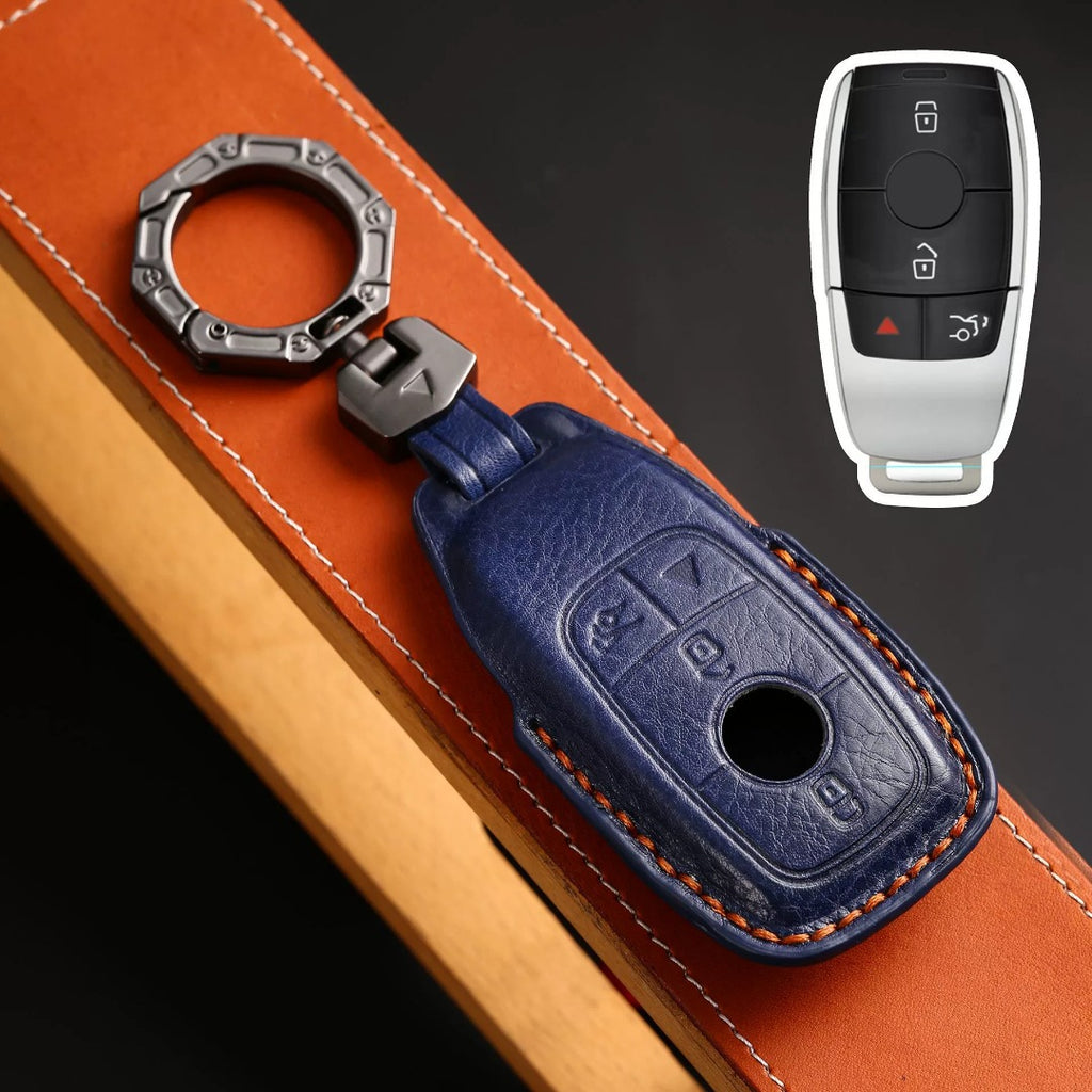 Carsine Luxury Mercedes-Benz/Maybach Leather Key Cover | Premium Protection for All Models Blue / D