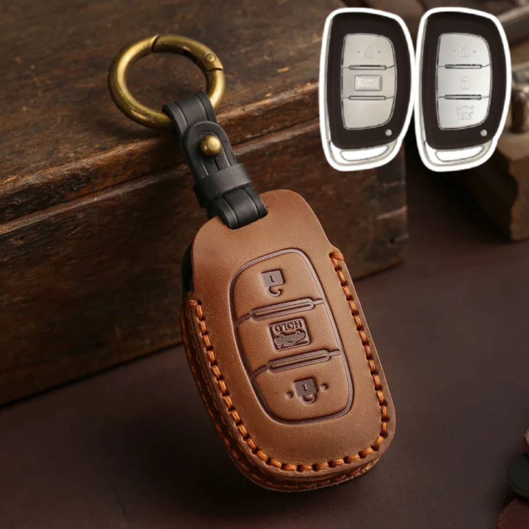 Hyundai Elantra IX25 Festa IX35 Verna Leather Car Key Cover 3 Button