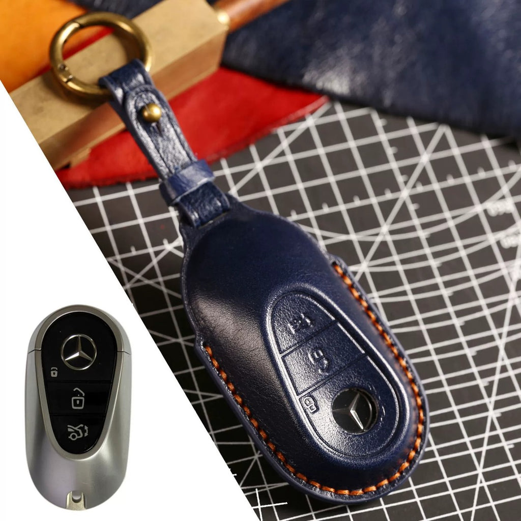 Carsine Luxury Mercedes-Benz/Maybach Leather Key Cover | Premium Protection for All Models Blue / A