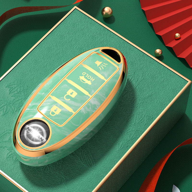 Carsine Nissan Car Key Case Gold Inlaid With Jade Green / Key case