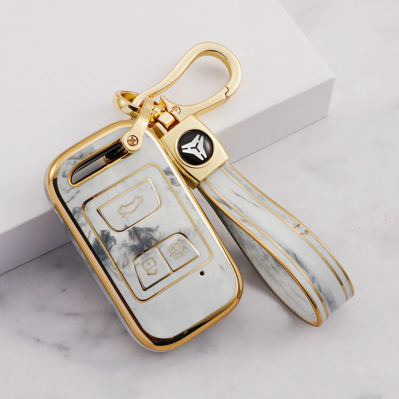 Carsine Chery Car Key Case Gold Inlaid With Jade Grey / Key case + strap