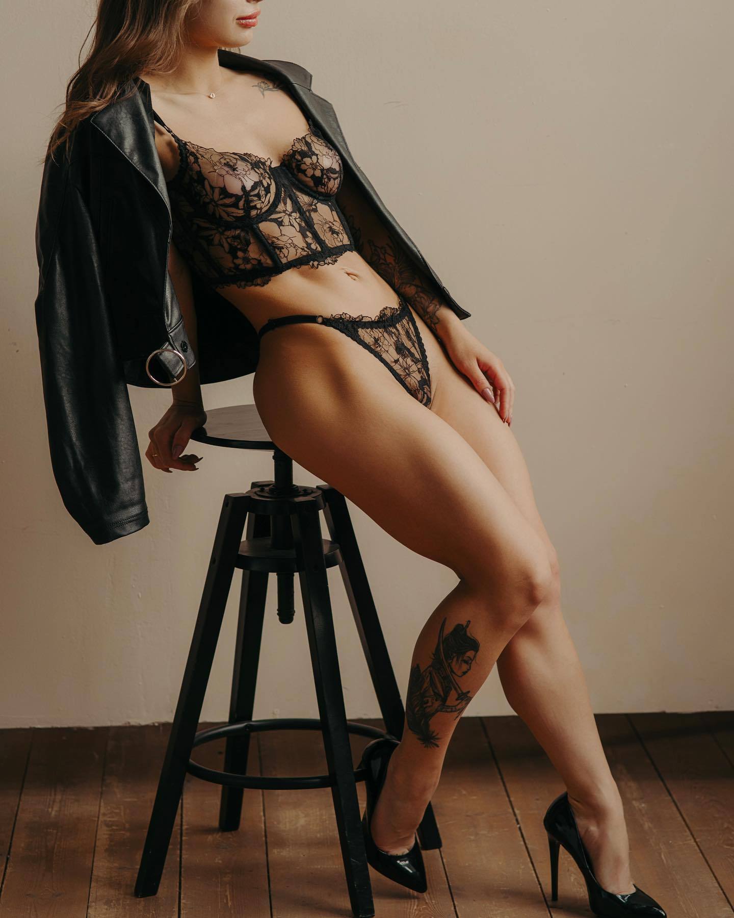 See-through elongated bra and briefs 2-piece set G string Thong