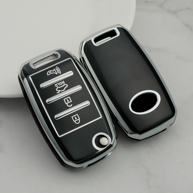 Carsine Kia Car Key Cover Silver Edge Black / Key case
