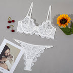 Carsine Lace suspenders gathered sexy lingerie 2 Pcs set White / S