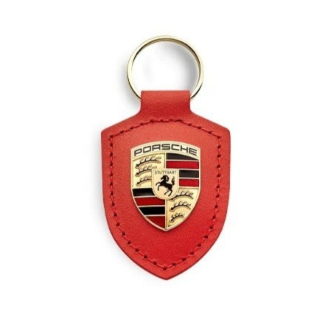 Porte-clés en cuir véritable avec écusson Porsche
