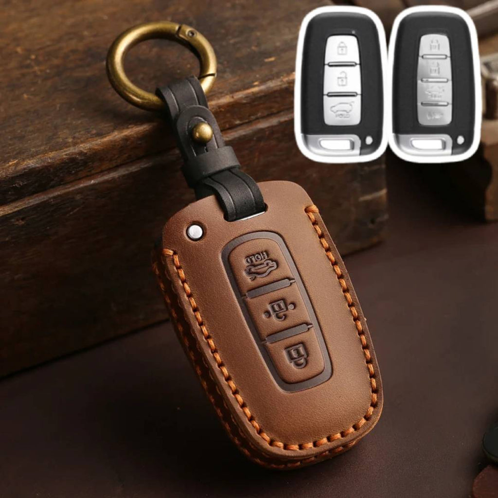 Étui de clé de voiture en cuir pour Hyundai IX35, Sonata 8 et Kia K2/K5 (3 ou 4 boutons)