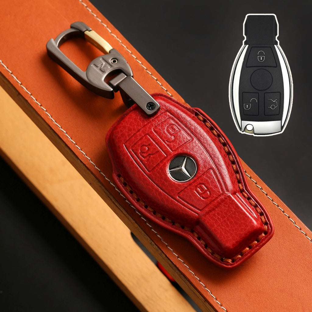 Carsine Luxury Mercedes-Benz/Maybach Leather Key Cover | Premium Protection for All Models Red / B