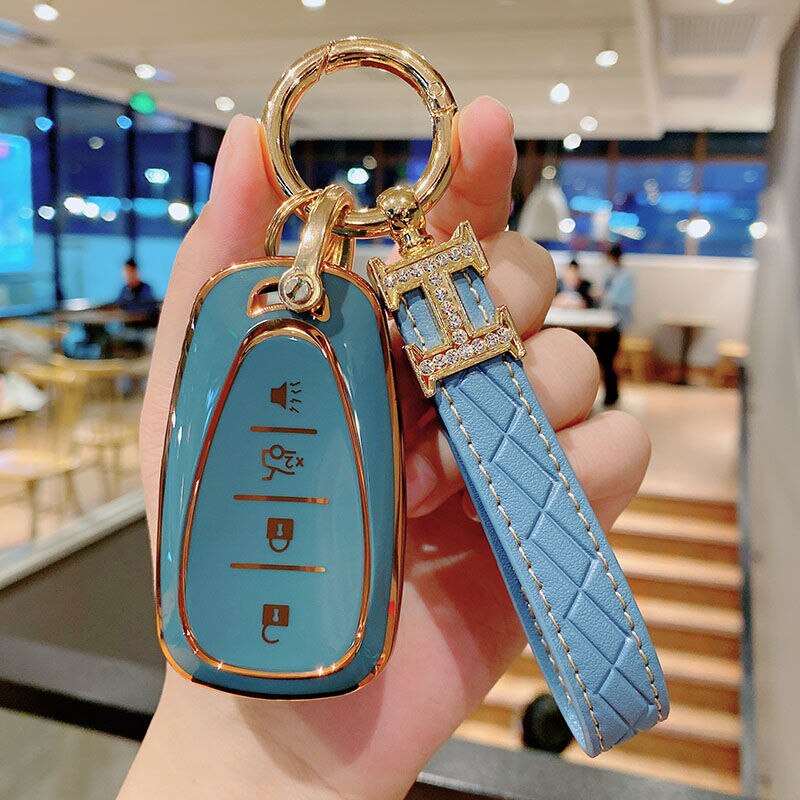 Carsine Chevrolet Car Key Case Golden Edge Grey / Key case + strap