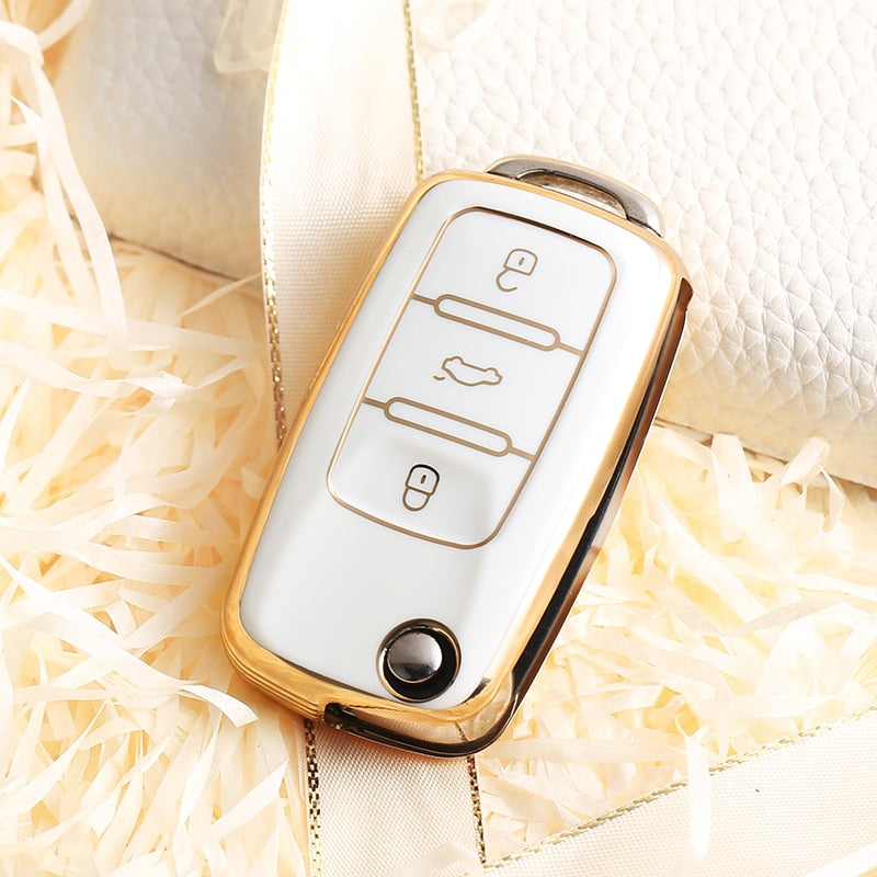 Carsine Volkswagen Car Key Case Golden Edge White / Key case