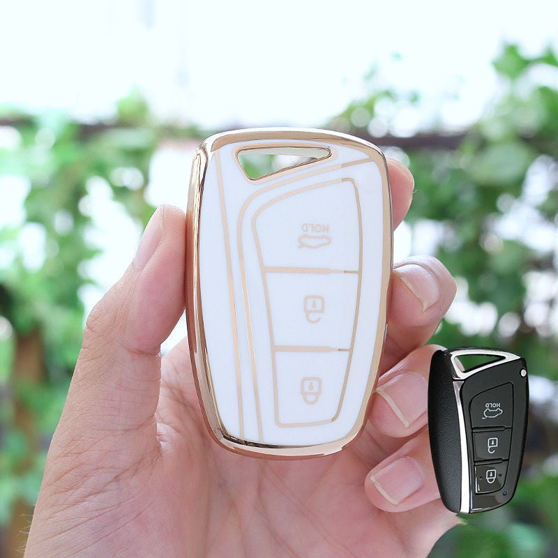 Carsine Hyundai Car Key Case Golden Edge White / Key case